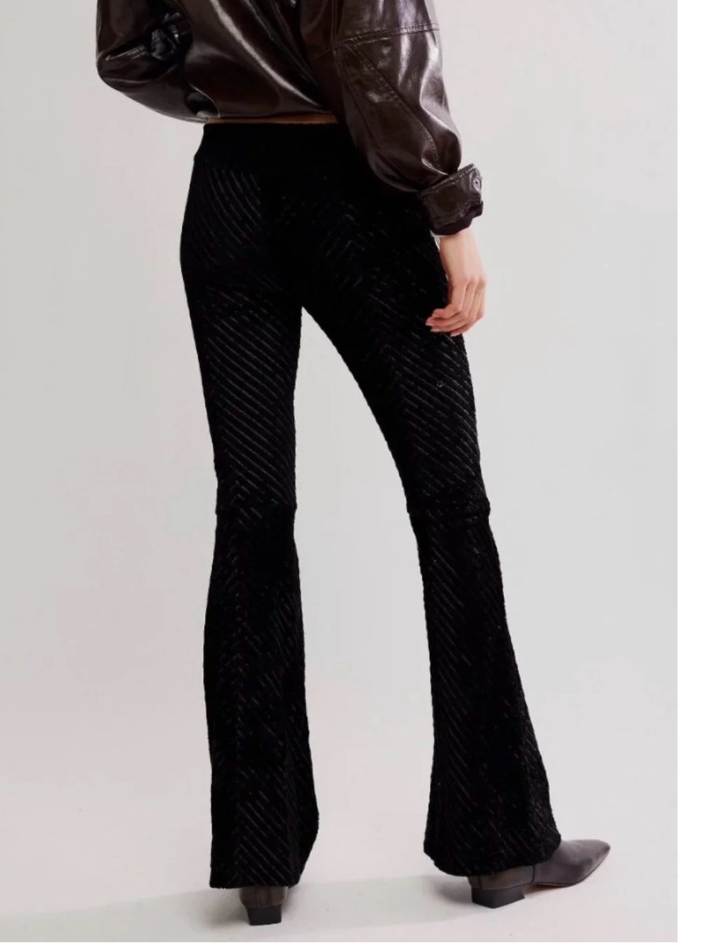 Free People Penny High-Rise Black Velvet Flared Pants Small